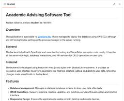 Academic Advising Tool Screenshot